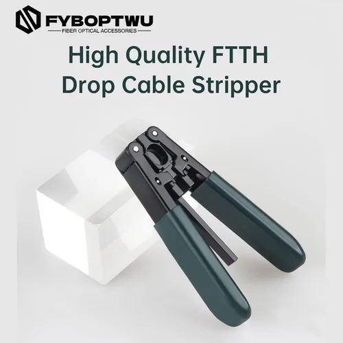 Vista 4 de Pelacables de descenso de fibra óptica de 3 piezas para cables de caída FTTH de 0.122 in x 0.079 in, alicates para cable óptico aislado de goma