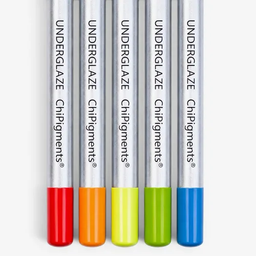Vista 2 de ChiPigments® Brights - Paquete de 5 lápices para cerámica Colores vibrantes • Líneas finas y sombreado • Bisqueware • Greenware • Vidrio fundido
