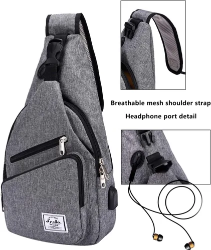 Vista 3 de d'yallee Bolso bandolera de 15.4 pulgadas para hombre, bandolera de nailon para viajes, gimnasio, deporte, senderismo con puerto de carga USB