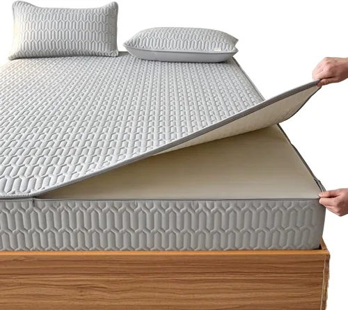 Vista 11 de Mattress Protector Zipper Closure Cover, Six-Sided Mattress Encasement Quilted for Home Hotel Bedroom Dormitory, Machine Washable Blanco