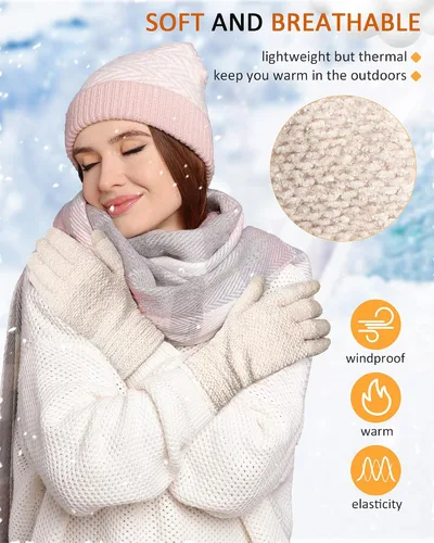 Vista 3 de SATINIOR 3 pares de guantes de invierno para mujer, guantes cálidos para pantalla táctil, guantes de punto trenzado de chenilla, guantes térmicos