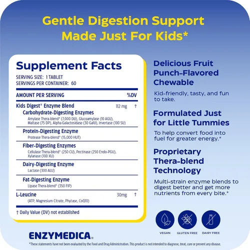 Vista 2 de Enzymedica Kids Digest, enzimas digestivas masticables, sabor natural a ponche de frutas, 60 porciones