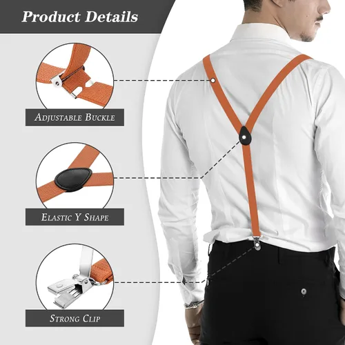 Vista 3 de ULEEMARK Tirantes para hombre hebilla ajustable con tirantes para hombre clip fuerte tirantes elásticos en forma de Y y juego de corbatín