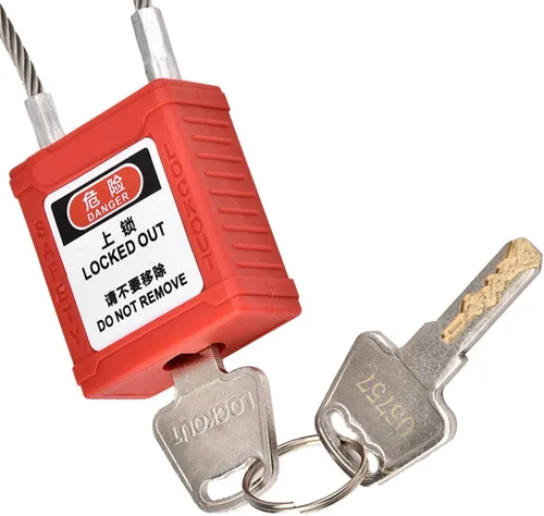 Vista 6 de Candado de seguridad, cerradura de cuerda de acero inoxidable con diseño de línea antideslizante y funda PA de nailon, para etiquetado de bloqueo