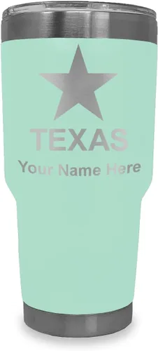 Vista 9 de LaserGram Vaso aislado al vacío de 20 onzas, bandera de Texas, grabado personalizado incluido (negro)