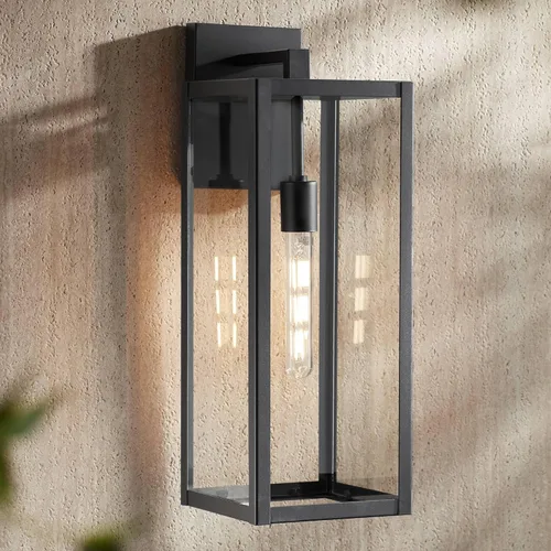 Vista 9 de John Timberland Titan - Juego de 2 lámparas de pared modernas para exteriores, marco rectangular negro místico, paneles de cristal transparente
