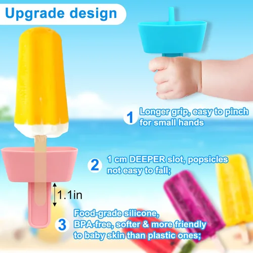 Vista 8 de AIERSA Juego de 12 soportes para paletas y fundas para paletas de hielo para niños, sin goteo, soporte de silicona para paletas con popote y fundas