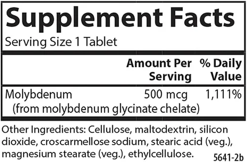 Vista 4 de Carlson Moly-B, apoyo para el metabolismo, 100 tabletas vegetarianas Suplementos quelados de molibdeno; Activación enzimática; Quelato