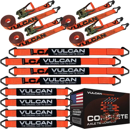 Vista 18 de VULCAN Kit completo de amarre de correa de eje con correas de trinquete de gancho a presión, amarillo clásico, incluye (4) correas de eje de 22