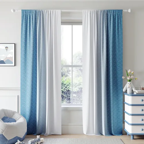 Vista 12 de Cortinas Ombre 100% Opacas de 63 Pulgadas de Largo 2 Paneles para Dormitorio Azul Blanco Patrón Degradado Oscurecimiento de Habitación Aislamiento