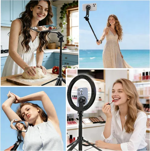 Vista 7 de Trípode magnético para teléfono de 53 pulgadas portátil para selfie stick para iPhone MagSafe GoPro cámaras de acción con control remoto recargable