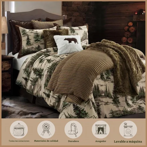Vista 6 de Paseo Road Cabin Bedding Joshua - Juego de edredón de 3 piezas con fundas de almohada, ropa de cama de bosque Queen, juego de edredón de pinos