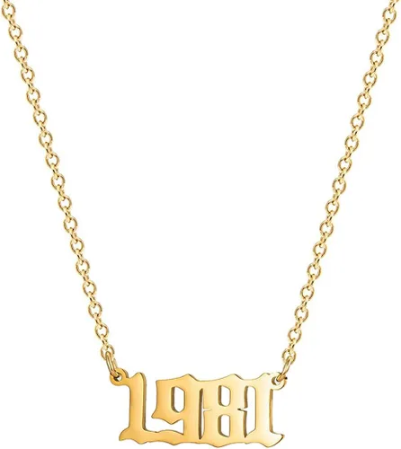 Vista 25 de Collar de acero inoxidable chapado en oro de 18 quilates, con número de cumpleaños, aniversario, joyería memorable para mujer
