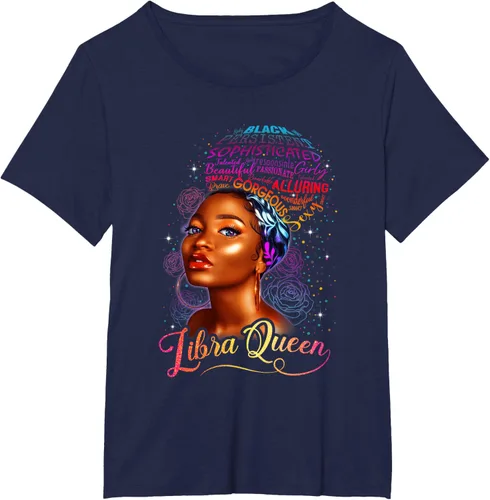 Vista 4 de Libra Black Queens Girl Magic BIrthday BLM - Camiseta linda para mujer afro, Negro, S