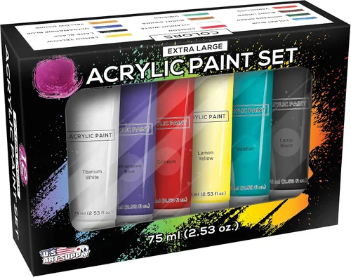 Vista 4 de U.S. Art Supply Juego de 12 tubos de pintura al óleo acrílica de 2.5 fl oz, alta opacidad, fuerte fuerza de tintado, pinturas al óleo para pintura