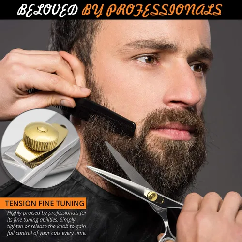 Vista 6 de Cynamed Tijeras de corte de peluquería profesional con estuche de cuero y peluquería, adelgazamiento, filo de afeitar de acero inoxidable japonés DIY