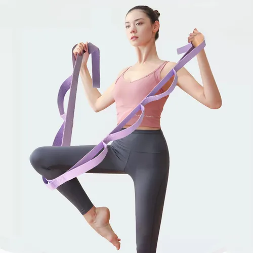 Vista 5 de Aozora Correa elástica para yoga con bucles, correas elásticas para terapia física, 10 bucles, correa de ejercicio no elástica para pilates, danza