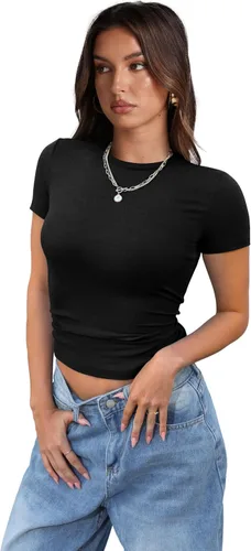 Vista 4 de XIEERDUO Camisetas de manga corta para mujer, cuello redondo, ajustadas, ropa Y2K 2024 para primavera y verano, camisetas básicas para salir