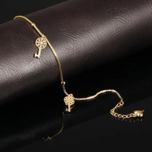 Vista 2 de Tono de la moda aanklets Oro 18K Rhinestone clave encanto playa cadena de pie aanklet para las mujeres l7.99+ 2