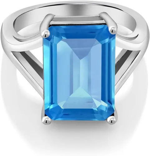 Vista 44 de Gem Stone King Anillo de compromiso solitario con piedra preciosa de corte esmeralda de 0.551 x 0.394 in para mujer, plata de ley 925, anillo