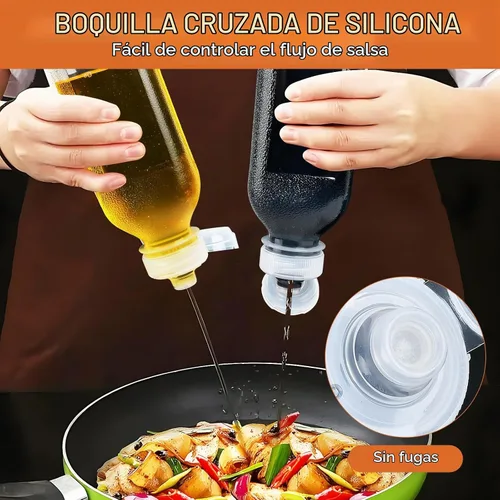 Vista 3 de Supkiir Botellas exprimibles de condimentos de 16 onzas con tapa superior, 5 botellas transparentes para salsa picante para condimentos, aceite