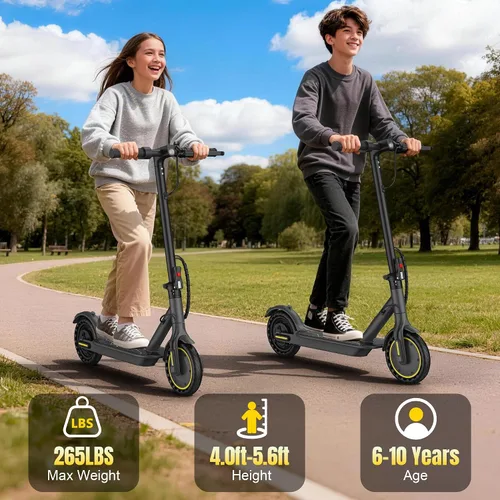 Vista 2 de Patinete eléctrico para niños de 6 a 10 años, motor de 350 W, velocidad de 19 millas por hora y rango de 15 millas, neumáticos sólidos de 8.5