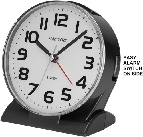 Vista 4 de FAMICOZY Reloj despertador analógico sin tictac de 4.5 pulgadas, silencioso, legible para personas mayores, fácil de configurar, alarma de aumento