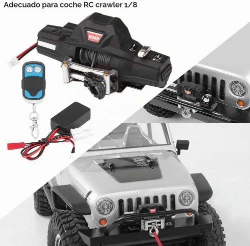 Vista 4 de Cabrestante automático de coche Rc, universal escala 1/8 modelo Rc vehículo oruga accesorio de coche Dualmotor Winch con control remoto inalámbrico