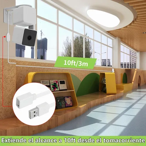 Vista 3 de UYODM Paquete de 2 cables de extensión USB de 10 pies/3 M compatibles con WYZE Cam V3/V2/V4, WYZE Cam Pan V3/V3 Pro/V2, cable de carga impermeable