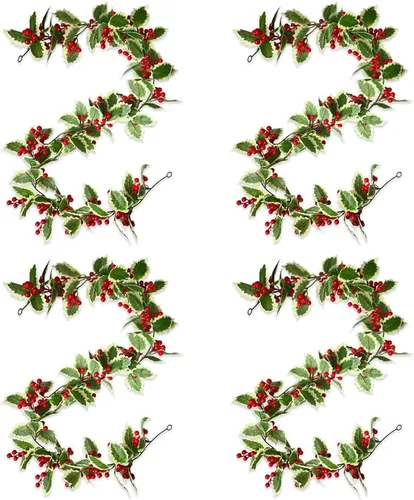 Vista 7 de 4 Piezas Guirnalda Verde de Navidad 69 pulgadas Guirnalda Artificial de Enredadera de Bayas Rojas de Navidad Hojas de Acebo de Invierno