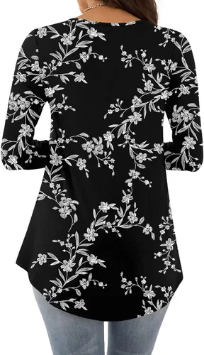 Vista 3 de BISHUIGE Blusa de manga corta para mujer, estilo casual, holgada, con panel de encaje, plisada