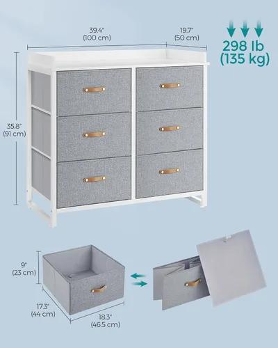 Vista 3 de SONGMICS Cómoda para niños con 6 cajones, cómoda para niños y niñas, con superficie resistente al agua, armario organizador de almacenamiento