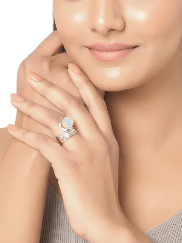 Vista 2 de YoTreasure Anillo de plata de ley 925 con piedra lunar de 0.394 x 0.472in