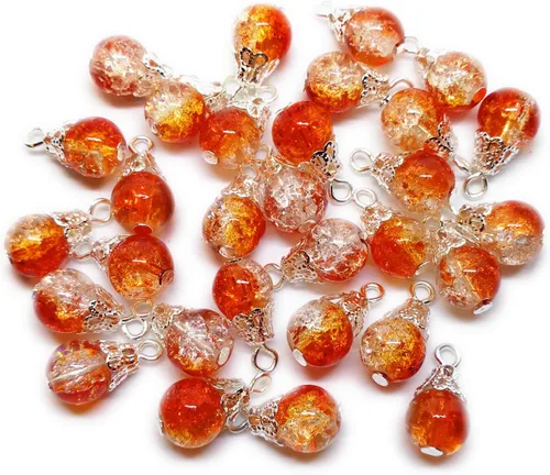 Vista 3 de 30pcs Handcrafted Crackle Glass Beads Drops w/Silver Wire & Bead Cap ~Jewelry Making~ (Army Green)