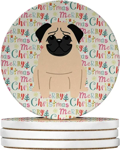 Vista 64 de Abyssinian Sand Terrier Merry Christmas - Posavasos grandes de piedra arenisca (4 unidades)