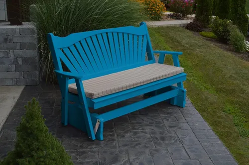 Vista 6 de Amish Made - Banco planeador de madera negra de 52 pulgadas de ancho con cojín marrón Negro