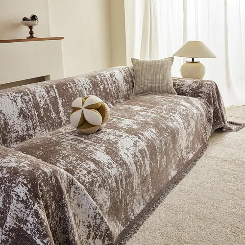 Vista 36 de HANDONTIME Chevron Pattern Couch Cover Vertical Striped Jacquard Sofa Cover Modern Minimalist, Khaki and White, Sofa Covers Washable, Pet Friendly