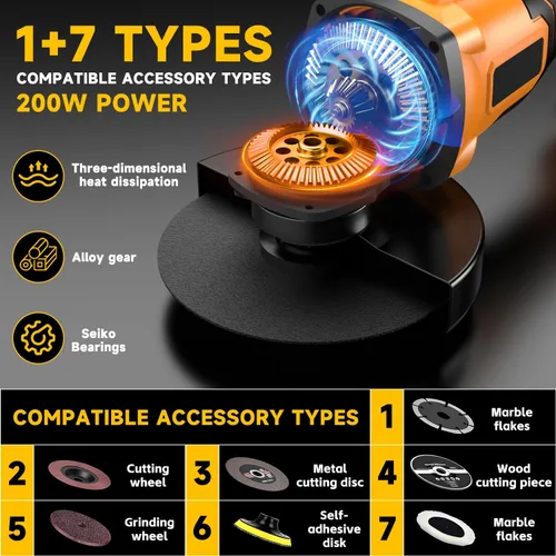 Vista 5 de Amoladora angular inalámbrica para batería Dewalt de 20 V, amoladora sin escobillas ajustable de 3 velocidades con hasta 8500 RPM, amoladora