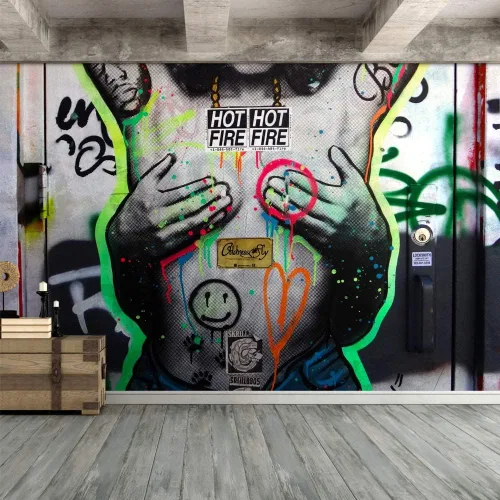 Vista 2 de SIGNFORD - Papel tapiz de colorido diseño de graffiti, removible para dormitorio o sala de estar, 66 x 96 pulgadas Graffiti1-2001-y09
