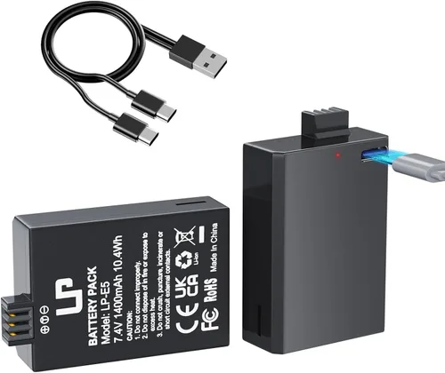 Vista 10 de LP Paquete de batería y cargador LP-E5, paquete de 2 baterías de repuesto LP E5 de 1600 mAh y cargador de doble ranura USB para Canon EOS Rebel XS