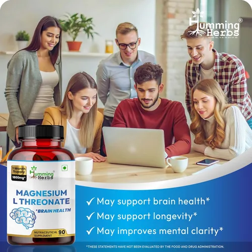Vista 3 de Humming Herbs L-treonato de magnesio — 1,800 mg por porción (magnesio elemental 183 mg) — 90 cápsulas vegetarianas (30 porciones) — Apoyo