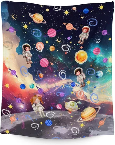 Vista 7 de Regalos de planeta – 30 x 40 pulgadas Lindas mantas amantes de los planetas para niños – Manta suave y mullida azul para regazo y oficina