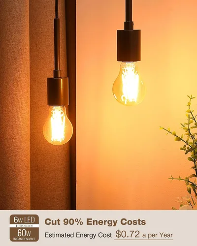 Vista 8 de Bombillas Lafoy A19 E26 ámbar 2200K de luz cálida suave, bombillas LED Edison vintage 60 vatios equivalentes, estilo antiguo ajustable de moda