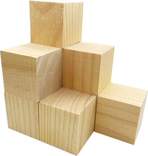 Vista 9 de MUXGOA Cubos de madera, paquete de 100 bloques de madera sin terminar para manualidades, bloques cuadrados de madera de 3/4 pulgadas
