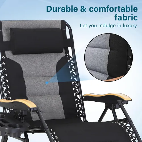 Vista 6 de MFSTUDIO Sillas Zero Gravity, silla reclinable de gran tamaño para patio, silla plegable acolchada con bandeja portavasos, soporta 400 libras
