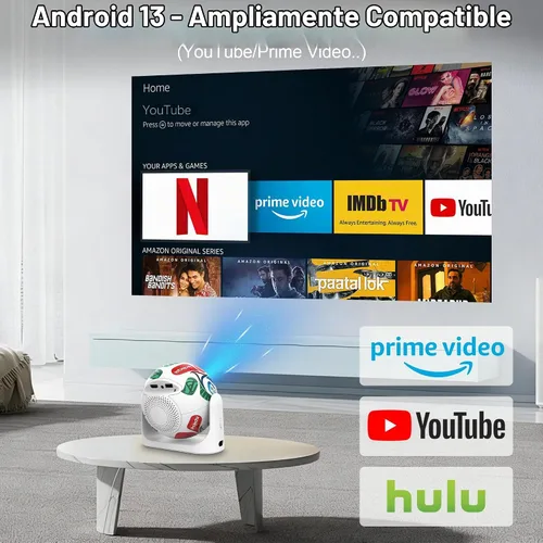 Vista 3 de Mini proyector con WiFi y Bluetooth, proyector de películas para techo