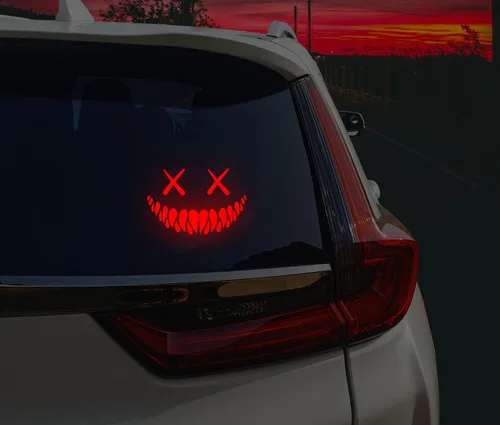 Vista 6 de Pegatina de demonio sonriente reflectante para coche, calcomanía troquelada divertida y genial para ventana de coche