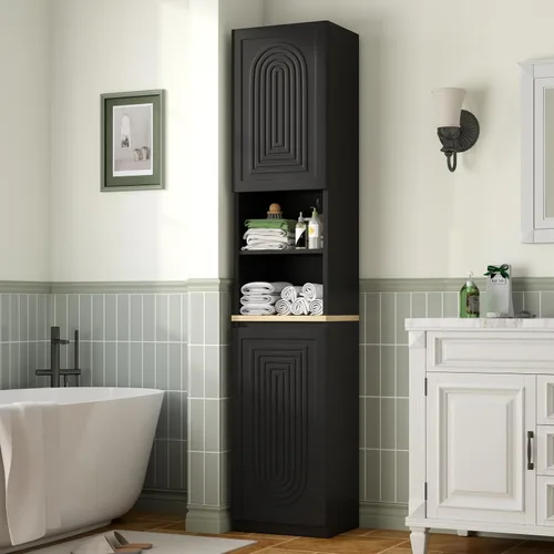 Vista 7 de Gyfimoie - Armario de almacenamiento de baño de 67 pulgadas de alto con 2 Negro