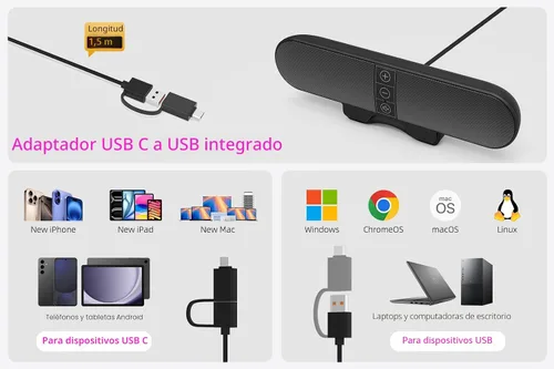 Vista 3 de Altavoces de computadora para monitor de computadora de escritorio, enchufe USB, con cable, barra de sonido de computadora para PC, altavoces