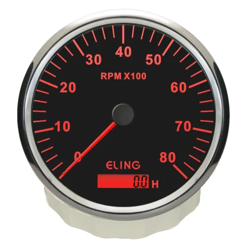 Vista 2 de ELING Tacómetro de motor de 4.331 in 0-8000 RPM Fueraborda Tacho RPM Gauge con medidor de horas para motor de gasolina 12V 24V con retroiluminación